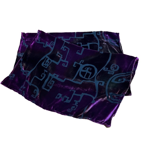 Velvet Burnout Purple & Green Abstract Geometric Print Scarf Shawl Wrap - Picture 8 of 16